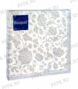 Салфетки бум. BOUQUET 33х33, 3-сл.,с рис. (20 листов) Анжелика Серебро на белом [12/12]