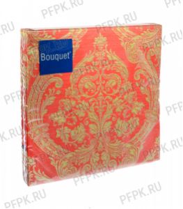Салфетки бум. BOUQUET 33х33, 3-сл.,с рис. (20 листов) Royal (золото) на красном [12/12]