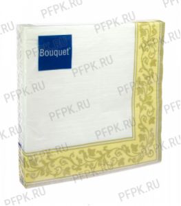 Салфетки бум. BOUQUET 33х33, 3-сл.,с рис. (20 листов) Золотые узоры. Бежевый фон [12/12]