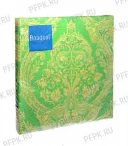 Салфетки бум. BOUQUET 33х33, 3-сл.,с рис. (20 листов) Royal (золото) на зеленом [12/12]