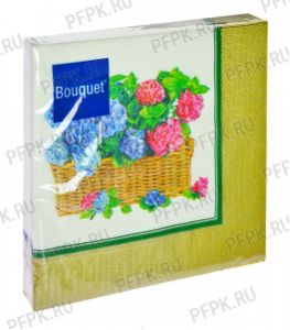 Салфетки бум. BOUQUET 33х33, 3-сл.,с рис. (20 листов) Гортензия [12/12]
