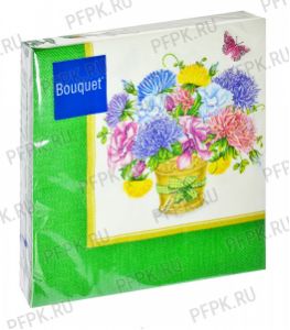 Салфетки бум. BOUQUET 33х33, 3-сл.,с рис. (20 листов) Скатерть с камелиями.Зеленый с перламутром [12/12]