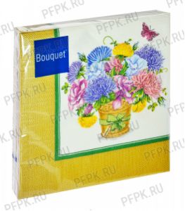 Салфетки бум. BOUQUET 33х33, 3-сл.,с рис. (20 листов) Скатерть с камелиями.Золотой [12/12]