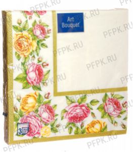 Салфетки бум. BOUQUET 33х33, 3-сл.,с рис. (20 листов) Скатерть с розами [12/12]