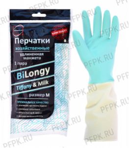 Перчатки латексные хозяйственные с хлопковым напылением с удлиненной манжетой M (Bilongy/Tiffany & Milk/КонтинентПак) [12/120]